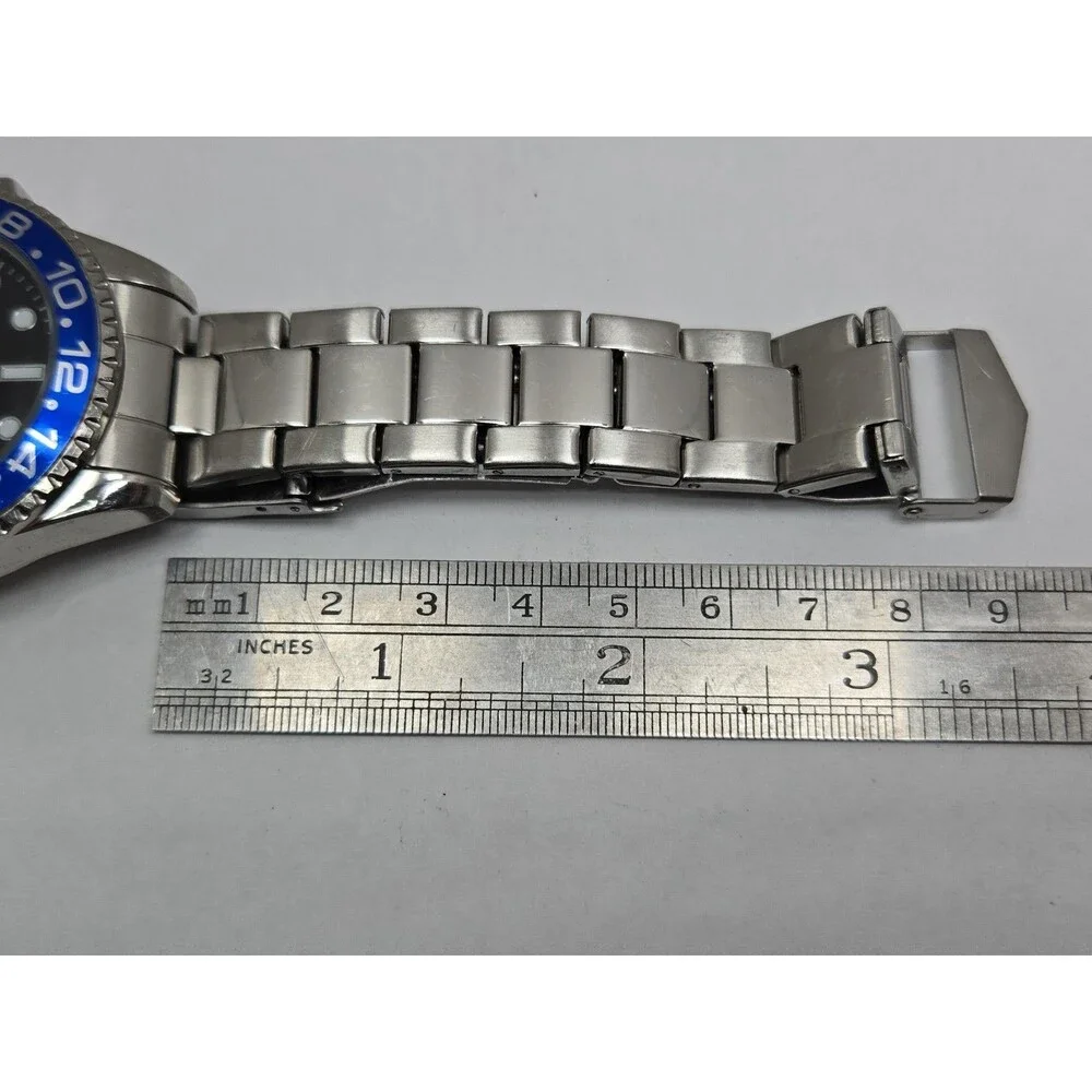 Auriol Mens Quartz Diver Style 46mm Watch Black Blue 24HR Bezel Date New Battery